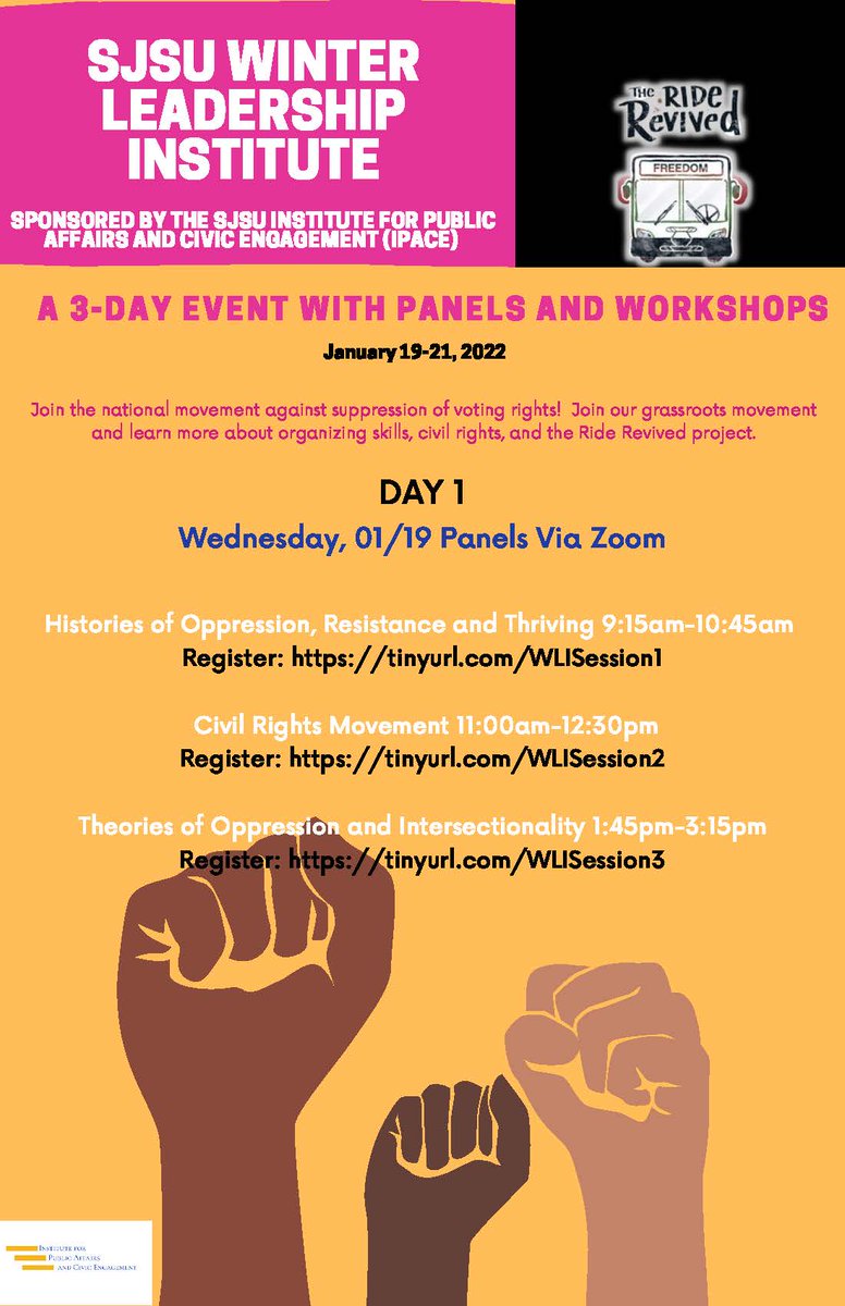 IpaceSjsu's tweet photo. @SJSU Register now for an exciting Winter Leadership Institute. Attend any or all panels and workshops. It is free and online. @DiversitySJSU @SJSUmosaic @cucsjsu @SJSUCCLL @sanjosestateBF @sjsucoss https://t.co/GdvqsAkKSv