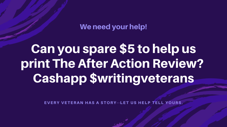 WritingVeterans's tweet photo. On February 1 The Veterans Writing Community will be releasing The After Action Review Volume 3, and we could use your help getting it printed. You can check out TAAR V2 and V1 at https://t.co/fmvoxPMI6C

Thank you in advance!
#WritingVeterans #TAAR #WritingCommunity https://t.co/PwdxsDakC9
