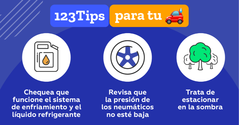 123Seguro's tweet photo. ¿Cómo estás llevando la ola de calor? 🥵 ¡No te calientes! 😅 Te dejamos #123Tips para que vos y tu 🚗 la pasen de la mejor manera 👇
#tips #tipsoladecalor #calor #auto #cuidados #verano #oladecalor #temperaturasaltas