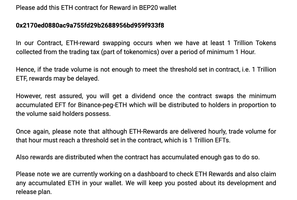 Param071995's tweet photo. @ETHFanToken Please add this ETH contract for Reward in BEP20 wallet 0x2170ed0880ac9a755fd29b2688956bd959f933f8

#EthFan #ETH #ETHFANTOKEN https://t.co/Z3dR1KUxVG