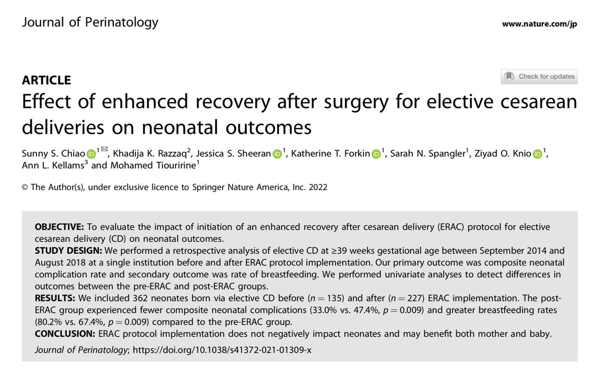 Check out this paper on ERAC and neonatal outcomes #UVAOBanes#UVApediatrics
