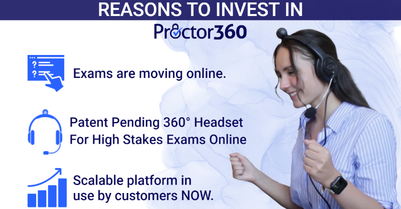 proctor360's tweet photo. Our SaaS platform and our patent-pending 360 Total View service are receiving a great deal of interest across professional certification and licensure, higher education, and commercial training. Invest in Proctor360 and help fuel our rapid growth.

#edtech #elearning #education