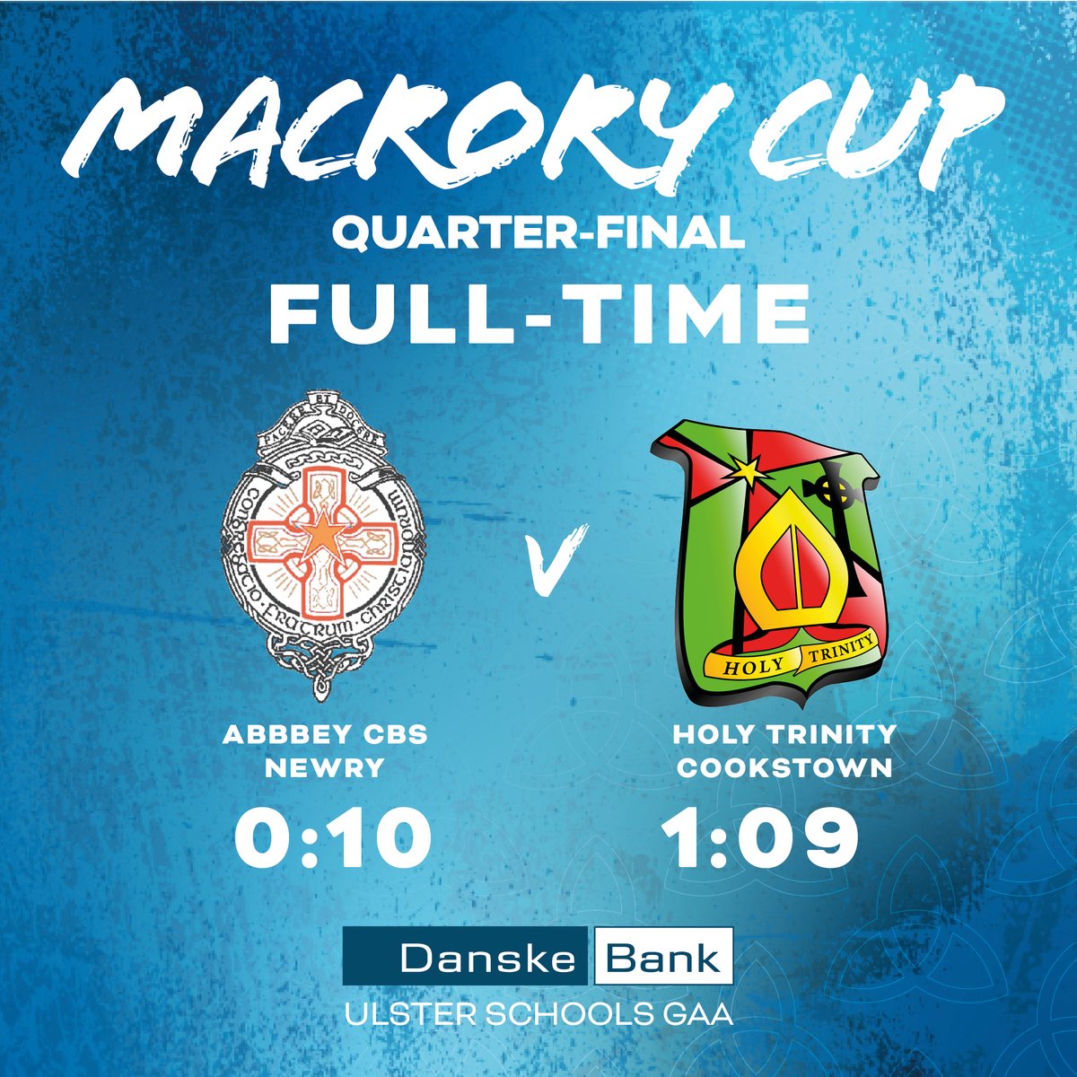Ulster Schools GAA (@ulsterschools) on Twitter photo 🏐FULL-TIME🏐
<a href="/DanskeBank_UK/">Danske Bank</a> MacRory Cup Quarter Final Result
🟩⬛️<a href="/HTCGAA/">Holy Trinity GAA</a> proceed into the Semi Finals with impressive 2 point win over <a href="/Abbey_CBS/">Abbey Grammar School</a> 🏐FULL-TIME🏐
<a href="/DanskeBank_UK/">Danske Bank</a> MacRory Cup Quarter Final Result
🟩⬛️<a href="/HTCGAA/">Holy Trinity GAA</a> proceed into the Semi Finals with impressive 2 point win over <a href="/Abbey_CBS/">Abbey Grammar School</a>