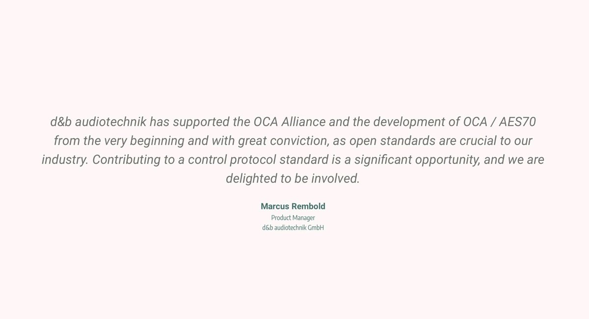 DeniseKipf's tweet photo. My colleague Marcus Rembold, Product Manager DSP and Audio Networks at @dbaudiotechnik tells you why we contribute and supports to a control protocal standard #audionetwork @OCA_Alliance #proaudio #ocaalliance #aes70 #teamdbaudio https://t.co/OoGMlQyy4h