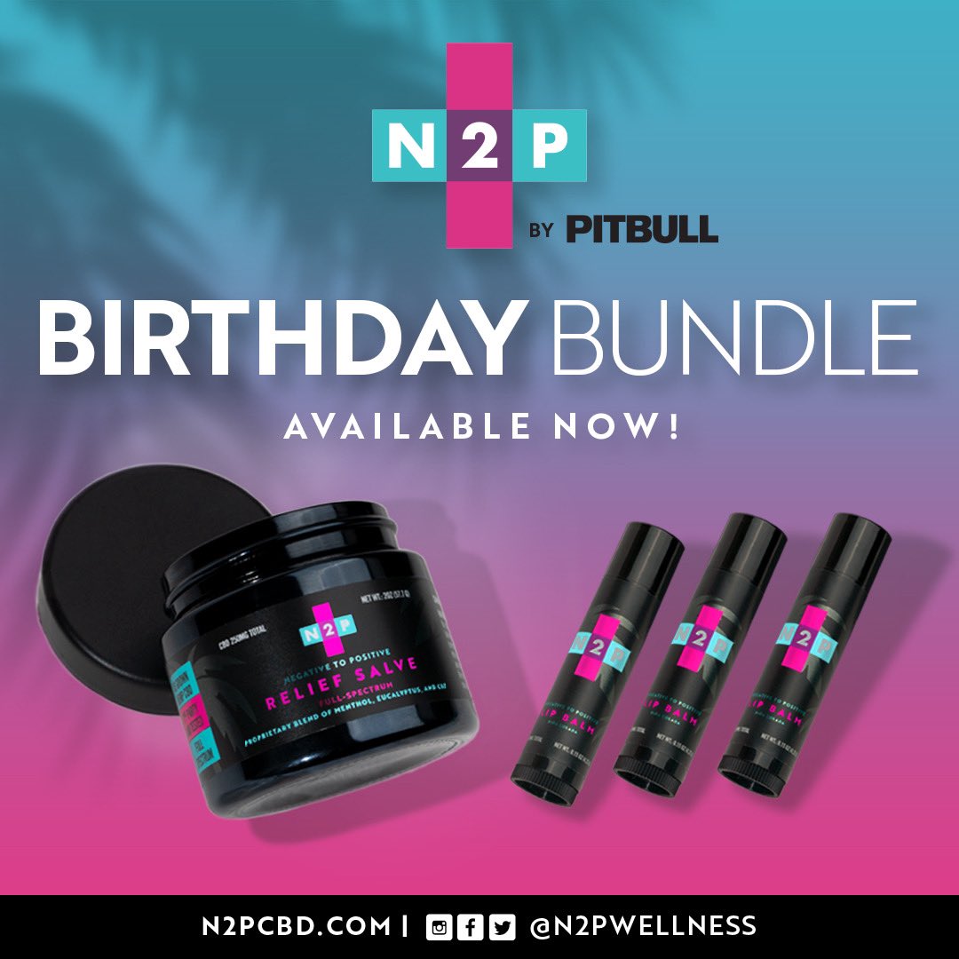 n2pwellness's tweet photo. It is Pitbull’s birthday week! 🥳
In his honor we’re offering a Birthday Bundle of his 2 favorite N2P CBD products, for 15% off! Plus get 15% off N2P products with coupon code birthday, until Jan. 16. https://t.co/Mcq5gWOKtk
Make sure to wish @pitbull a Happy Bday on Jan. 15! https://t.co/5Q37LeWu1w