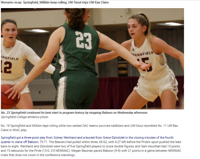 SC_Pride's tweet photo. Exciting to see #SpringfieldCollege's women's basketball team featured in last night's @d3hoops recap following the Pride's 13th-consecutive victory #d3hoops 
https://t.co/TqoW1D5K00 https://t.co/QuZSjwDFGa