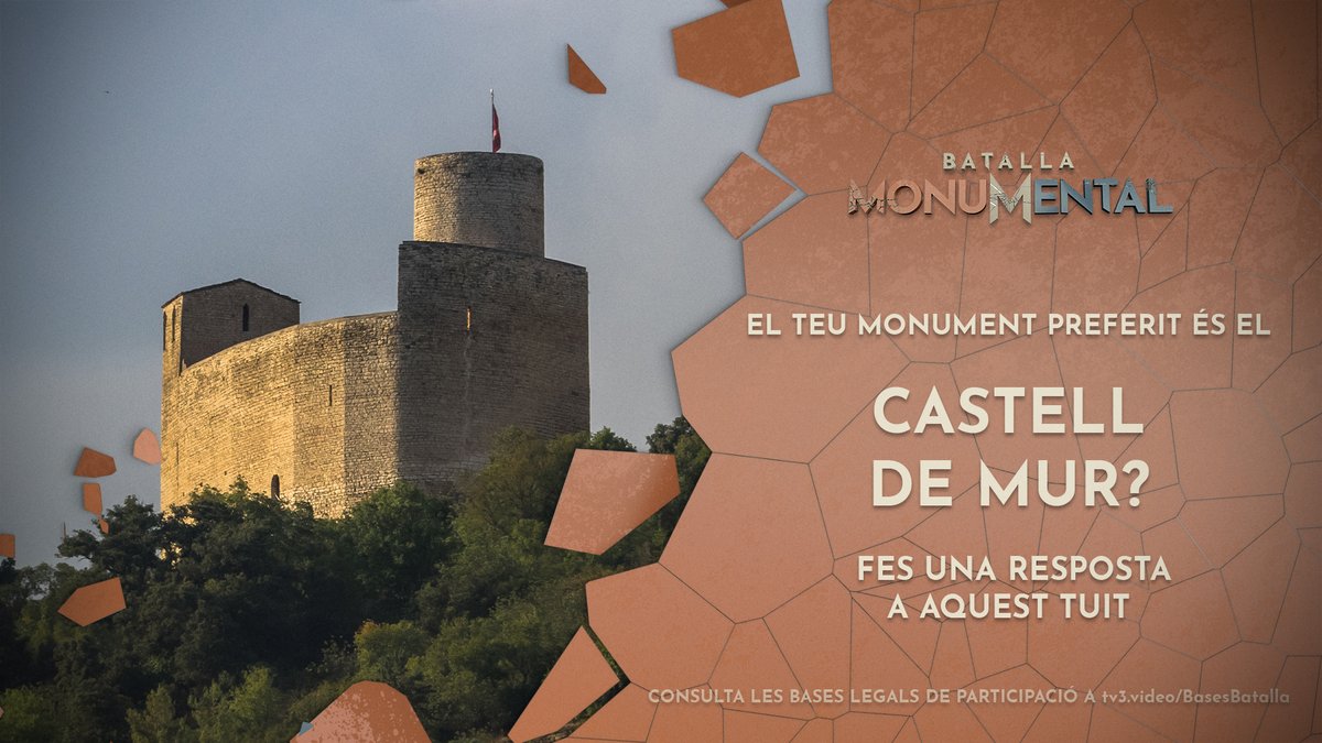 🟠 Vols donar suport al Castell de #Mur per passar a la final de #BatallaMonumentalTV3? 💬 Respon aquest tuit i comptabilitzarem el teu vot!👇 #BatallaFortalesesTV3

👉 Entraràs al sorteig d'un abonament anual per a 4 persones per visitar 29 museus i monuments de <a href="/patrimonigencat/">Patrimoni</a>