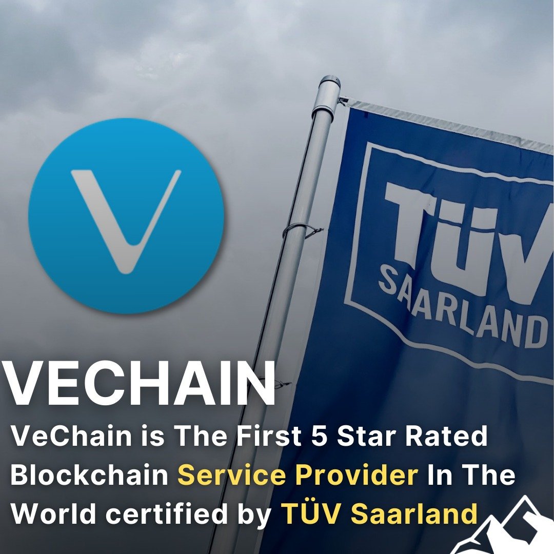 ItsDailyCrypto's tweet photo. $VET #VeChain Becomes The First 5-Star-Rated #Blockchain Service Provider In The World, Certified By #tüvsaarland, A Renowned Institution Accredited by National Governments. https://t.co/XVVzHUdwUU