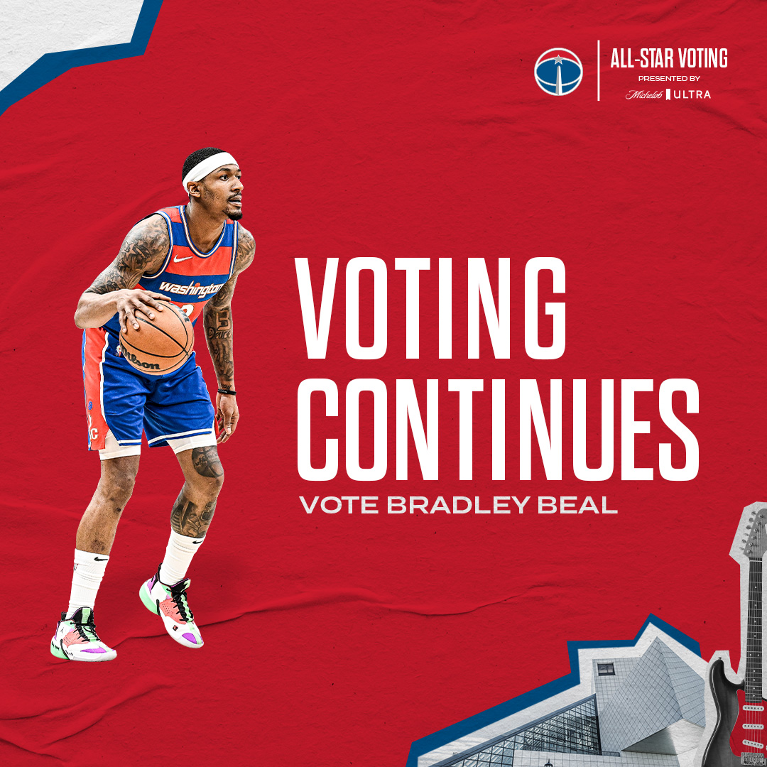 WashWizards's tweet photo. Keep those votes coming!

RT to vote for @RealDealBeal23 for #NBAAllStar ⭐️

#DCAboveAll | @MichelobULTRA https://t.co/eUmqvzn2kw