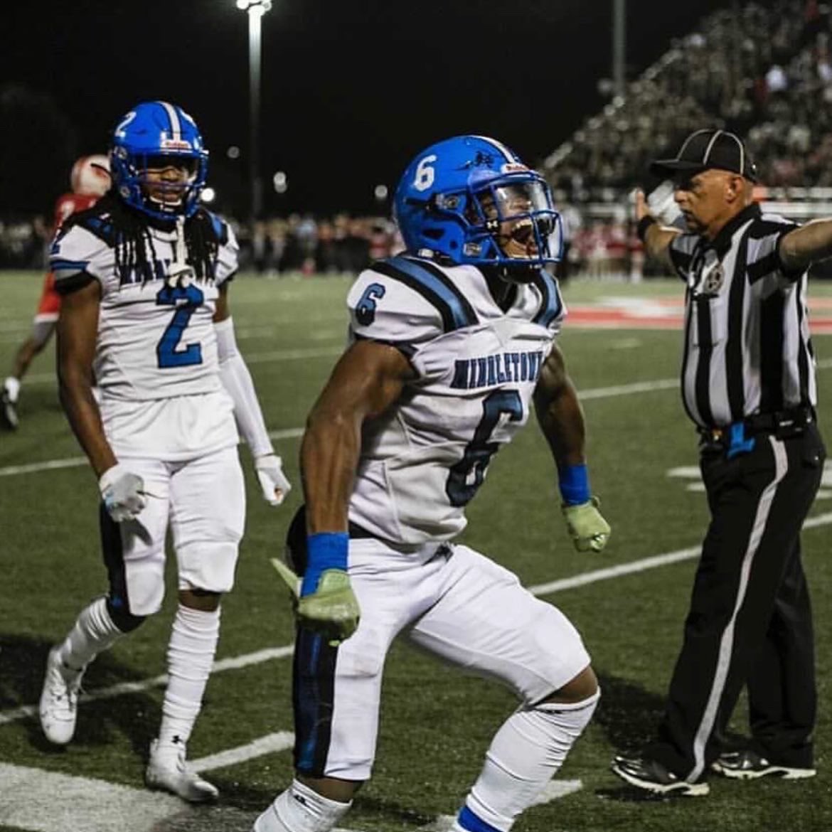 Middletown Football would like to Congratulate three Seniors who have been selected to represent Middletown  in the DFRC Blue-Gold All Star Football Game! 

Defensive End - <a href="/DerekBurke42/">Derek Burke</a> 
Wide Receiver- <a href="/ZachCaldwell0/">Zach Caldwell</a> 
Wide Receiver- <a href="/TartZyaire/">ZyAire Tart</a> 
#BlueHeartDNA💙🧬