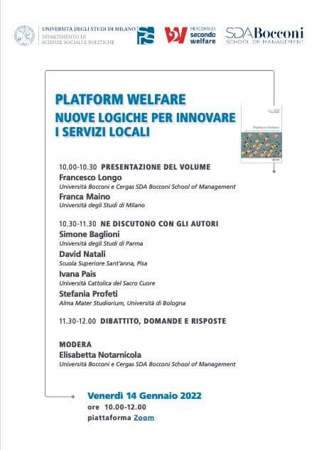 Domani presentazione del libro Platform Welfare alle ore 10.00 su Piattaforma Zoom