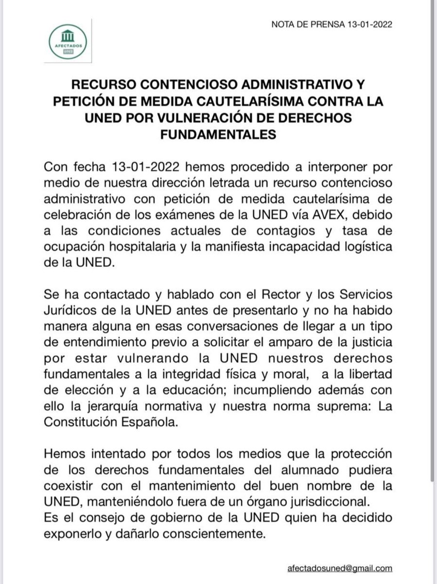 nesnesnessy's tweet photo. @afectadosuned pide a la justicia mediante recurso contencioso que la @uned haga los exámenes online. #LaUNEDNoSeAdaptaATi #AvexEsSalud https://t.co/gH2yE1g06a