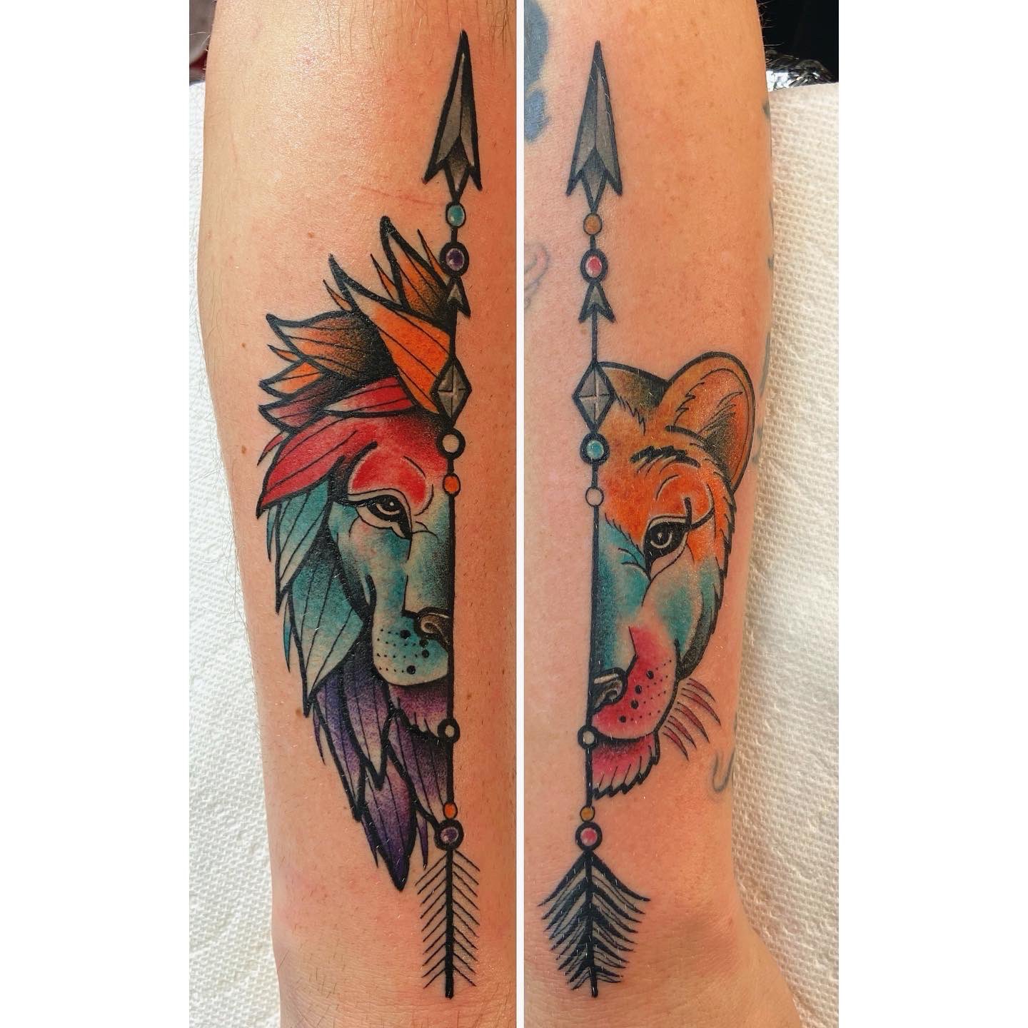 Tattoo uploaded by Katie • Lion and lioness matching tattoos #lion #lioness  • Tattoodo