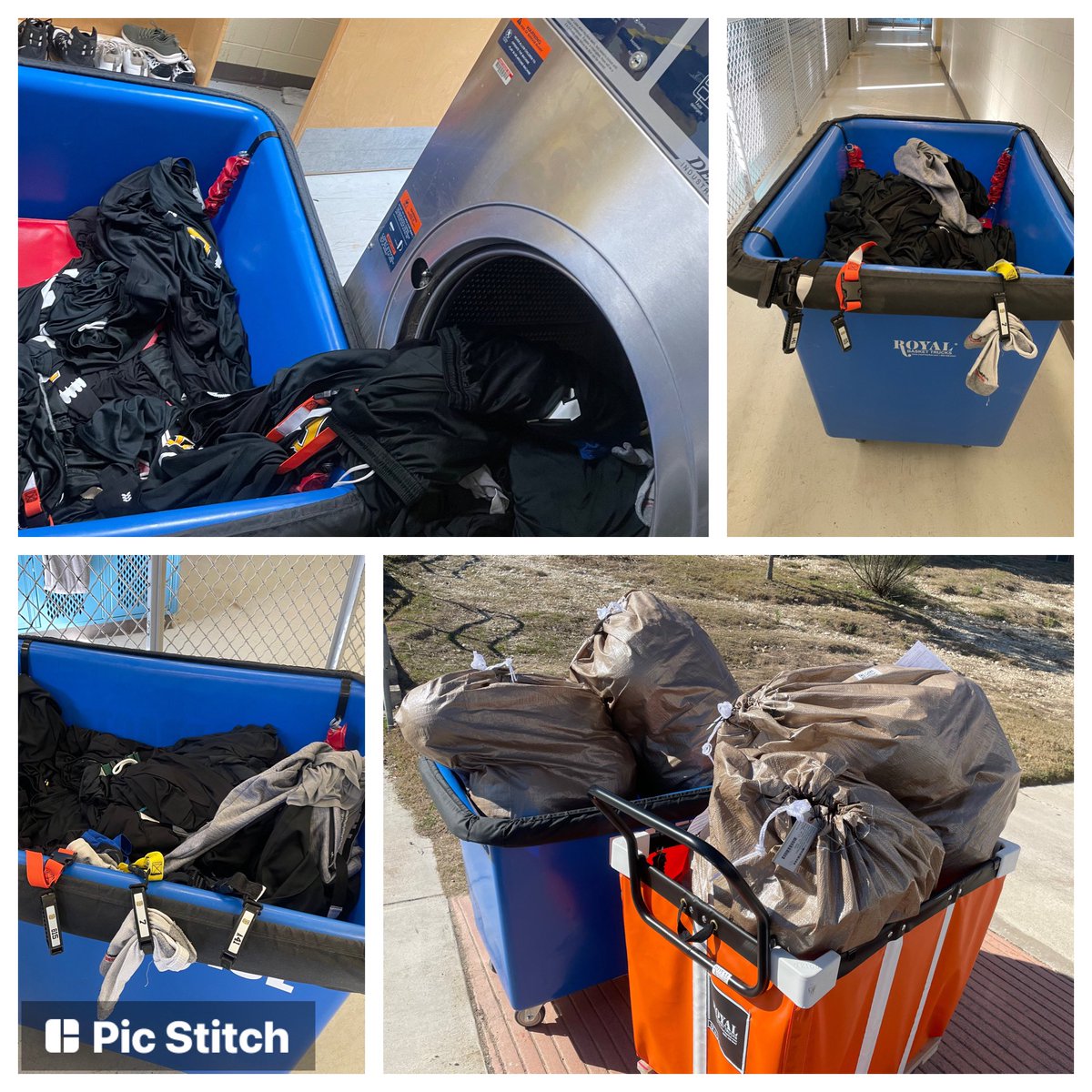 CoachSantiago54's tweet photo. 48 hours in, and these @RoyalBasketTrks are putting in major work! 

“Big Blue” &amp; the “Big Pumpkin”

Handled 17 bags of helmets going out for reconditioning, and getting it done with varsity laundry.

Thanks to Nick, Melissa, &amp; Cindy from Royal Baskets from the @WeAreAFCA booth! https://t.co/JGII4IWcaf