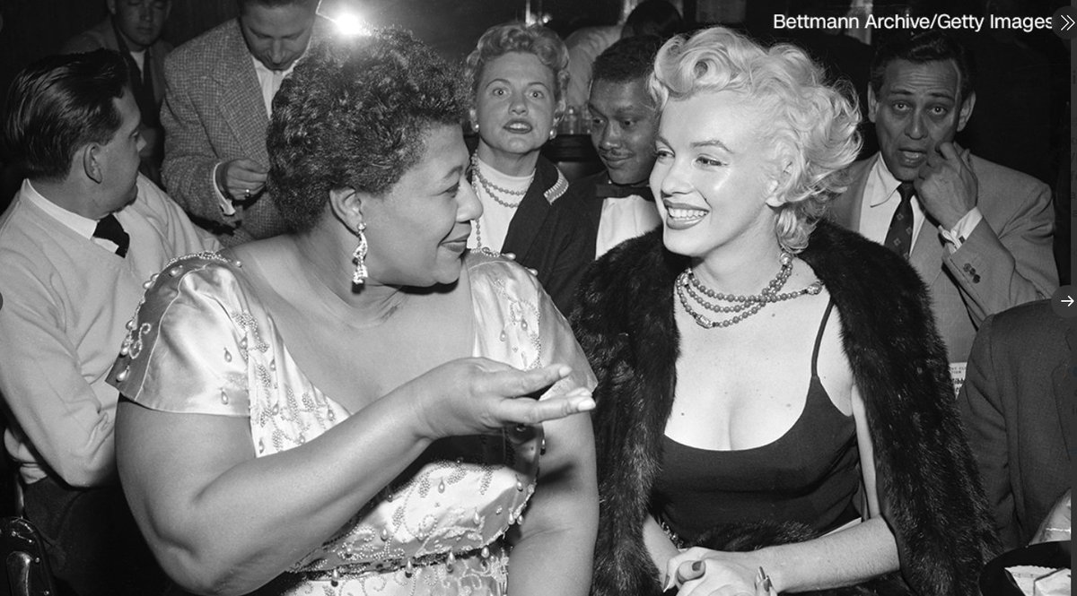 witch_november's tweet image. In 1955 Marilyn Monroe encouraged The Mocambo Club to book Ella Fitzgerald promising to sit in the front row every night. Monroe used her cache to break race barriers for Ella starting a lifelong friendship.
"Strong women don't have attitudes they have standards."