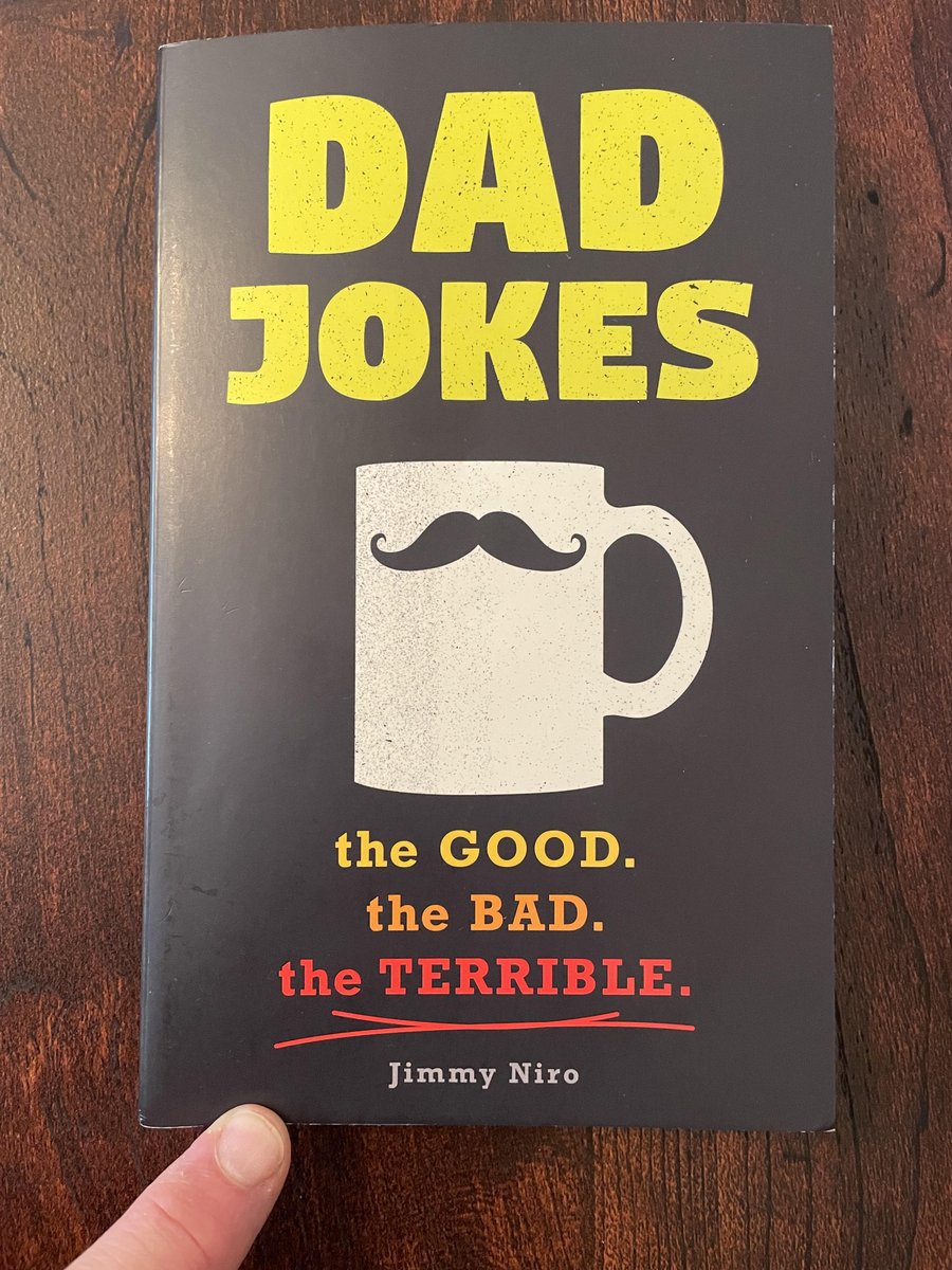 MikeKowis's tweet photo. My #BookReview of DAD JOKES: the Good, the Bad, the Terrible by Jimmy Niro. This silly #book has lots of knee-slapping material to make young kids giggle. But most #jokes seem too cringe-worthy for older kids &amp; adults. I'm a dad &amp; enjoyed sharing the best #dadjokes with my kids. https://t.co/0qlrnHEY8d