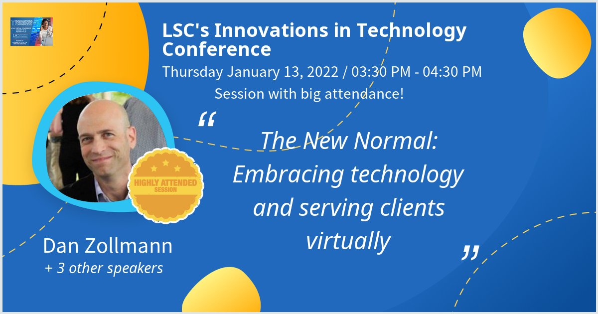 Gave a talk at LSC's Innovations in Technology Conference on The New Normal: Embracing technology and serving clients virtually. Thanks for the great turnout! #LSCITC - via #Whova event app