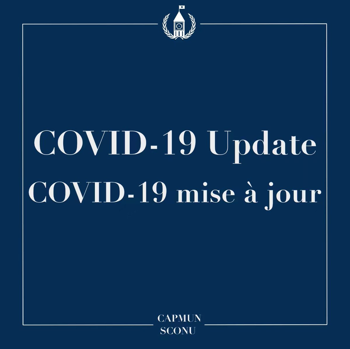 CAPMUN_SCONU's tweet photo. À la lumière de la propagation de la variante Omicron à travers Ontario, la conférence SCONU 2022 se tiendra virtuellement du 3 au 6 mars 2022. La santé et la sécurité de nos participants demeurent notre priorité .  

Veuillez consulter notre site Web pour plus d'informations https://t.co/cR1XC2wAPp