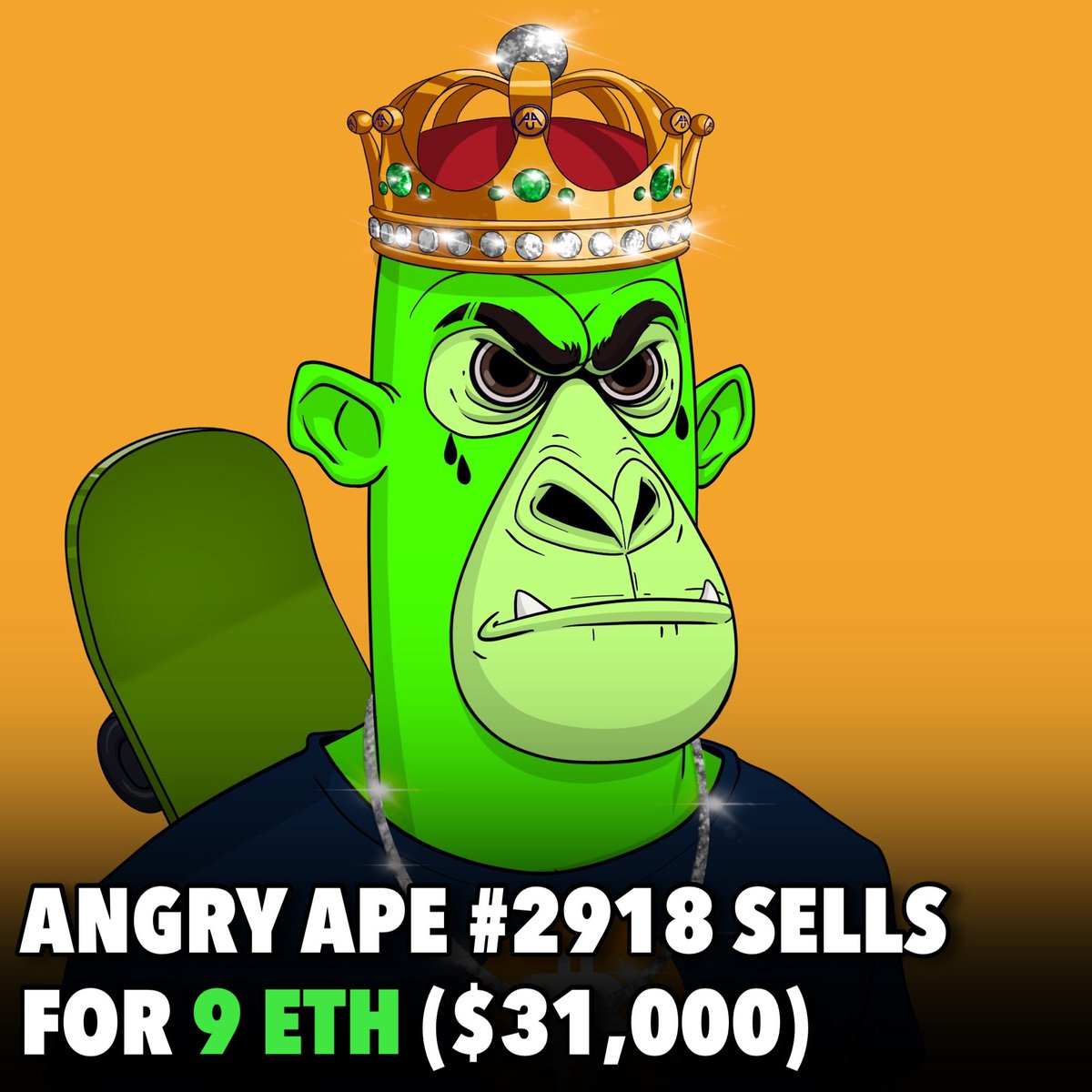 angryapesunited's tweet photo. Highest Recent Sale! 🚨 🚀 🦍
#angryapesunited #tothemoon #nftcommunity #nftart #nft #ethereum https://t.co/8RmFaRLEWd