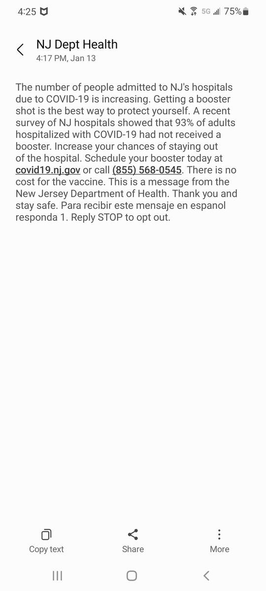 andrewptpleaz's tweet photo. @ZDoggMD 
This is a text from the NJ dept of health to schedule a booster. There's no way this can be true https://t.co/AEAw0SxFa3