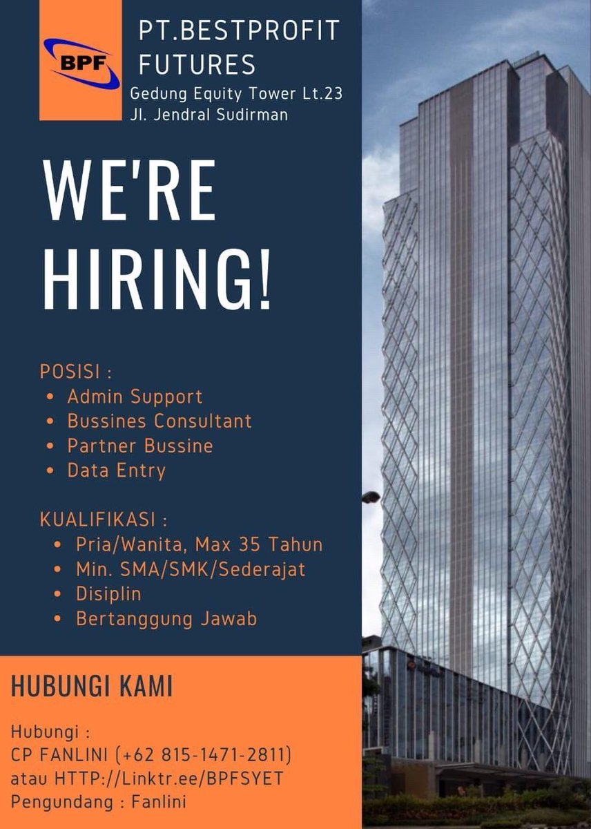 InfoLokerJabID's tweet photo. Hallo Para Pencari Kerja.

1. ADMIN SUPPORT
2. BUSINESS CONSULTANT
3. CUSTOMER SERVICE
4. DATA ENTRY
5. PARTNER CONSULTANT

Apply : 
 https://t.co/sf4MnClODp

*CP : FANLINI ( 081514712811)* https://t.co/12HGV2KzyF