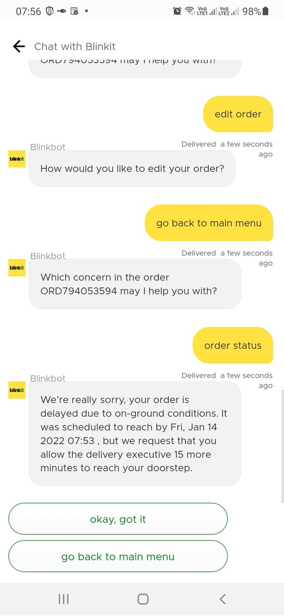 gverma82's tweet photo. #blinkit after 10 minutes...they need 15 more minutes...and they charged 7% as delivery charges...funny #grofer https://t.co/Bc15PbwpEH