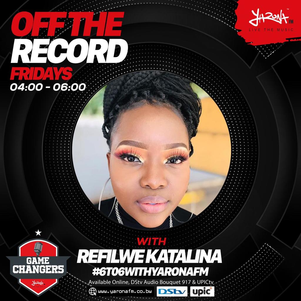 yaronafm's tweet photo. TUNE IN and let's keep it #OffTheRecord with Refilwe Katalina! ๐ถ๐ฅ๐ปIt's LIT music & good Friday varbz!!
๐ฒWhatsapp: +267 74751545
๐ฒSMS : 16106
โ๏ธStudio Line: +267 3911066
๐ฅ DStv Channel 917
๐ฅ UPICtv
https://t.co/Af30HQ5216 https://t.co/O1WSwa2Xu7