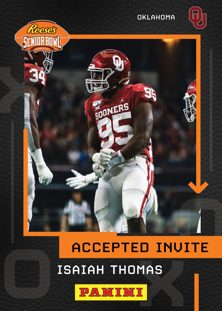 Reese's Senior Bowl (@seniorbowl) on Twitter photo Please welcome DL Isaiah Thomas @Isaiah_t55 from <a href="/OU_Football/">Oklahoma Football</a> to the 2022 @Reeses Senior Bowl!!! #OUDNA #TheDraftStartsInMOBILE™️
@JimNagy_SB <a href="/PaniniAmerica/">Panini America</a> #RatedRookie Please welcome DL Isaiah Thomas @Isaiah_t55 from <a href="/OU_Football/">Oklahoma Football</a> to the 2022 @Reeses Senior Bowl!!! #OUDNA #TheDraftStartsInMOBILE™️
@JimNagy_SB <a href="/PaniniAmerica/">Panini America</a> #RatedRookie