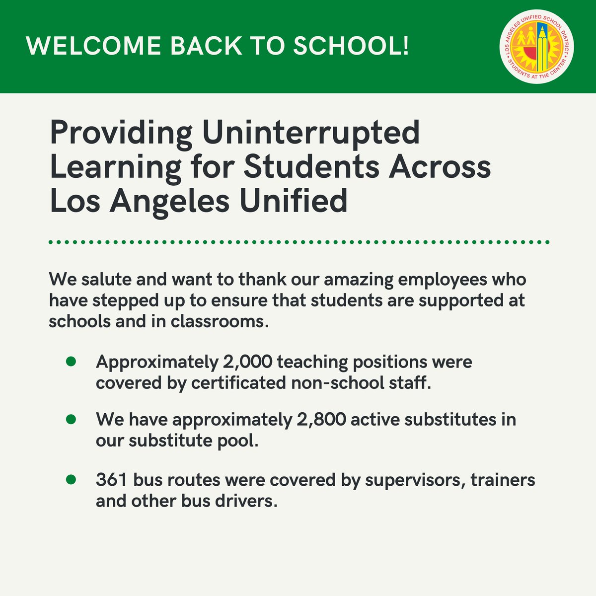 Please see today’s update with positivity rates and attendance numbers for Los Angeles Unified. (1/2)
