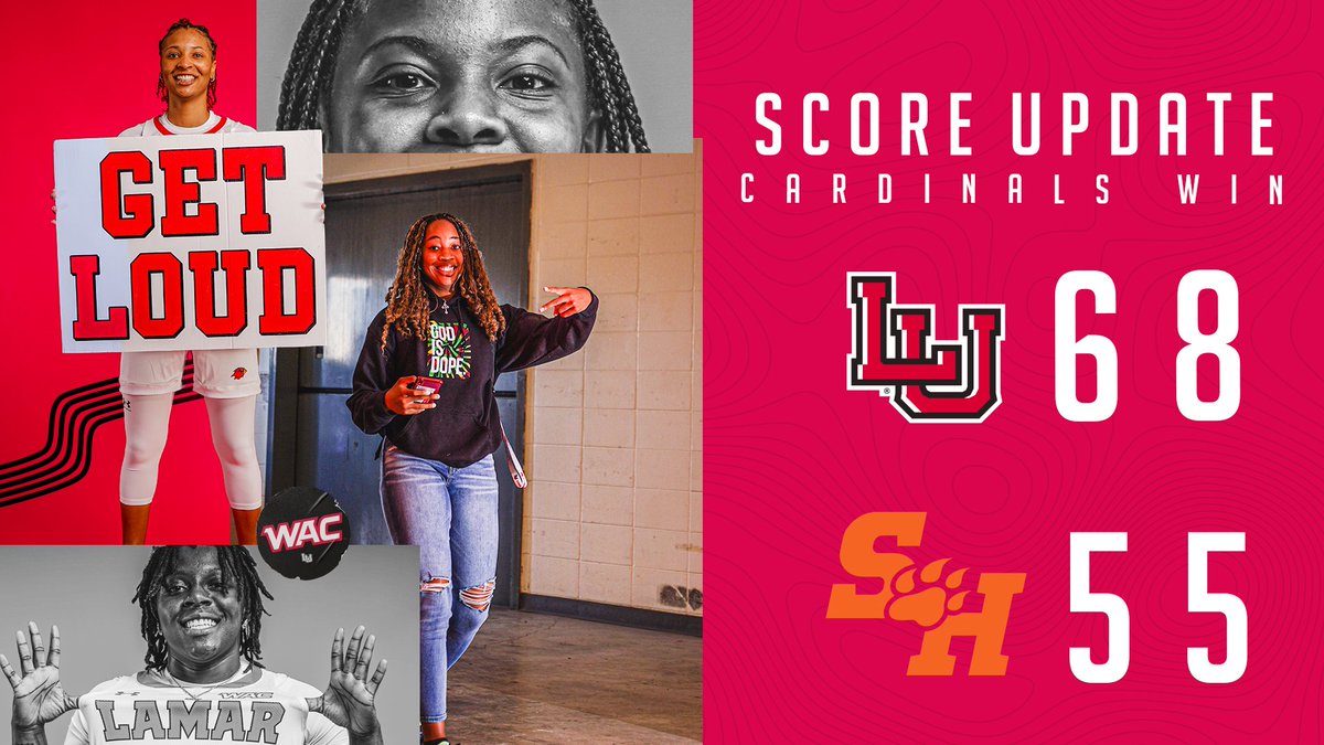LamarWBB's tweet photo. CARDINALS WIN. McQueen (17 points), Dean (16 points), Davis (14 points), and Hastings (11 points) all land in double-figures as LU beats Sam Houston 68-55. Heading up north to the Windy City of Chicago on Saturday. https://t.co/1V86MOpCCn