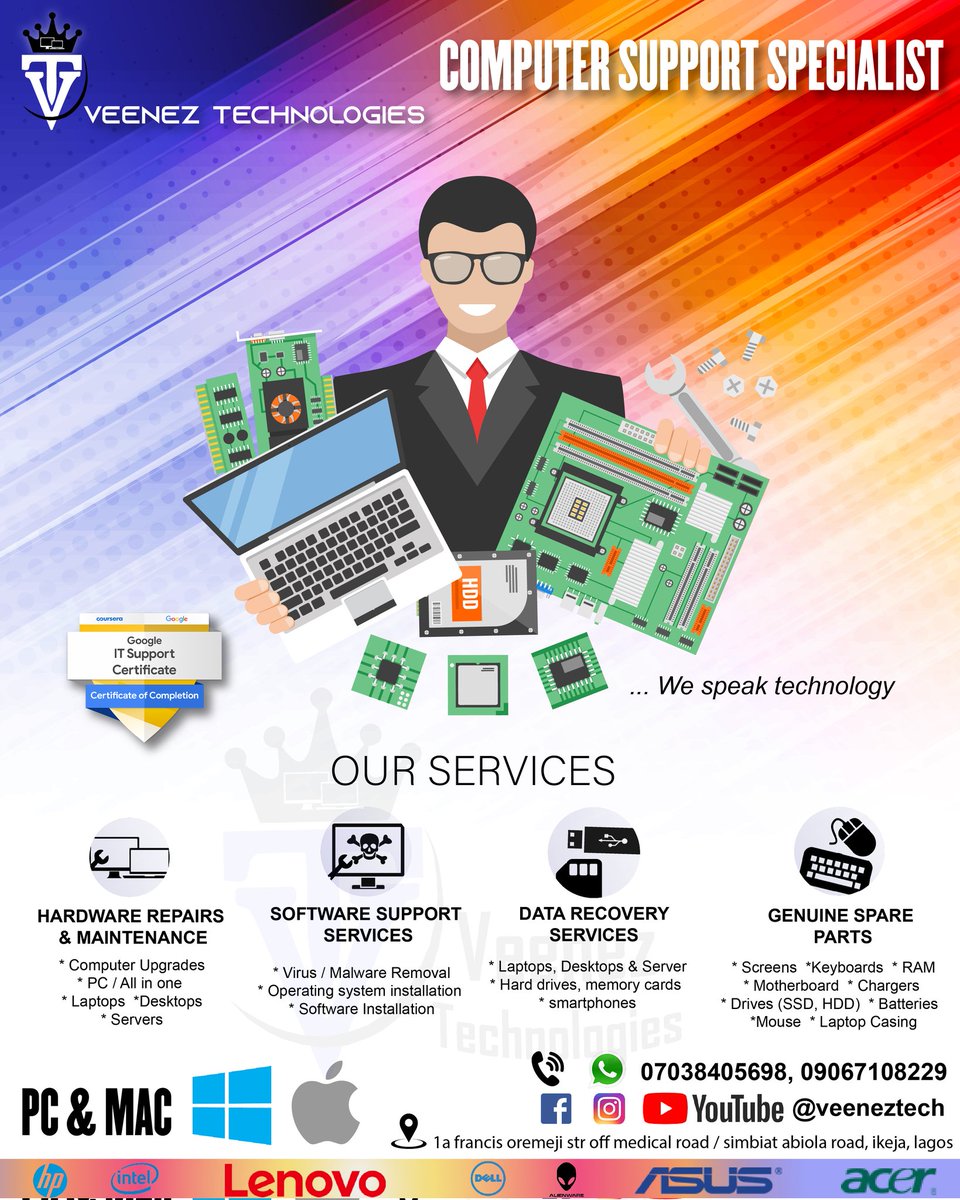 VeenezTech's tweet photo. Sales | supply | repair 
Brand new &amp; Used
Computers, gadgets and IT Accessories ( keyboards, Batteries, motherboards, drives[HDD, SSD] , RAM, screen, headphones, laptop stands, anti-virus, UPS, original softwares, windows License keys, Earbuds, Bluetooth speakers. 
#TwitterBan https://t.co/gp5TbOW7ZX