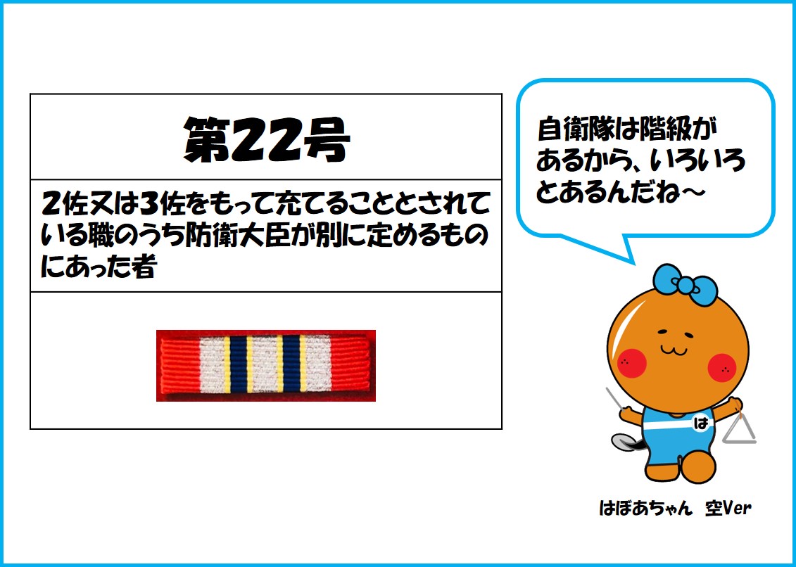 浜北所】 #防衛記念章シリーズ🎖️27 ✨第22号✨ 2・3佐たる指揮官（大