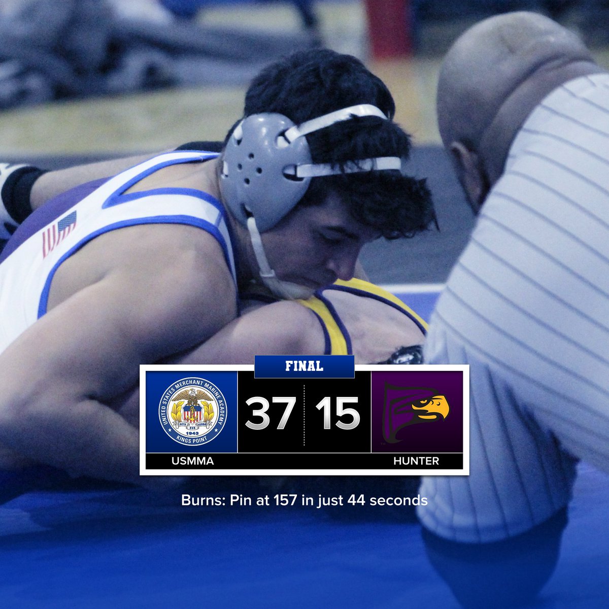 WRESTLING FINAL: USMMA 37 - Hunter 15!! Great win, men!! #d3wrestle 

Full Results: bit.ly/3fl4K0n