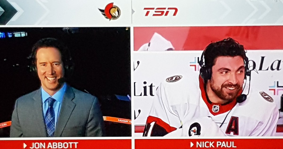kel_lo2u's tweet photo. A great 1st period with 2 goals so far for @Senators @NickPaul27 and a good interview too @OHLBattalion fans still cheering you on #GoNickGo https://t.co/ASZUwhroCM