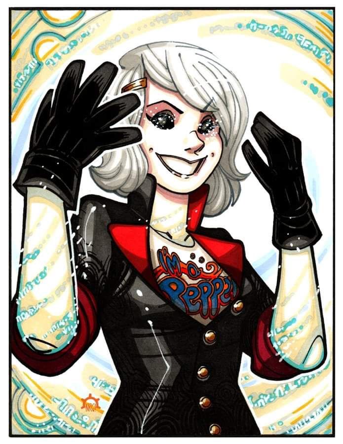 ginaricker's tweet photo. Her attire is a mishmash, long-sleeved waistcoat worn over shortest black shorts from which emerged riotously colored harlequin tights which vanished into knee-high black boots. She didn’t know what a “Pepper” was but her shirt proclaimed her to be one.

 #Supers✨streaming now! https://t.co/fbF3fMXKIW