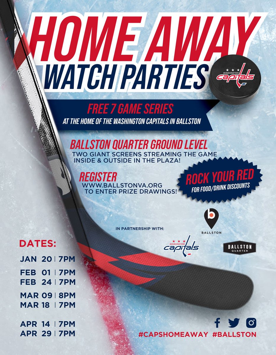 ViewLibertyCtr's tweet photo. Our neighbors, the @ballstonquarter will be hosting home and away watch parties for your local Capitals starting January 20th!! There will be 2 giant screens, prize drawings, and food/drink discounts. Go Caps! 🔥 https://t.co/CSBzhErMgx