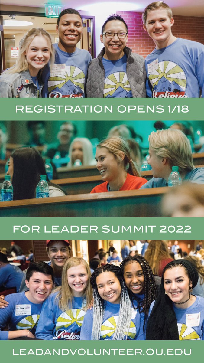 OUleadandvol's tweet photo. ✨ Registration for Leader Summit 2022 opens Tuesday 1/18 at 8 AM ✨ This year’s theme is LEAD. SERVE. PLAY. 

More info 👉 https://t.co/g7baSp9aqK https://t.co/uODHCAmgFv