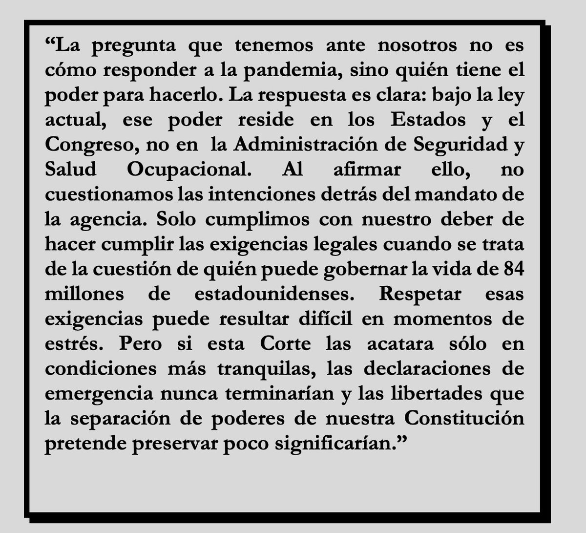 Este es uno de los pasajes más salientes que resume el pensamiento de la mayoría de la  Corte americana de hoy. Corresponde al voto concurrente de los jueces Neil Gorsuch, Clarence Thomas y Samuel Alito 👇