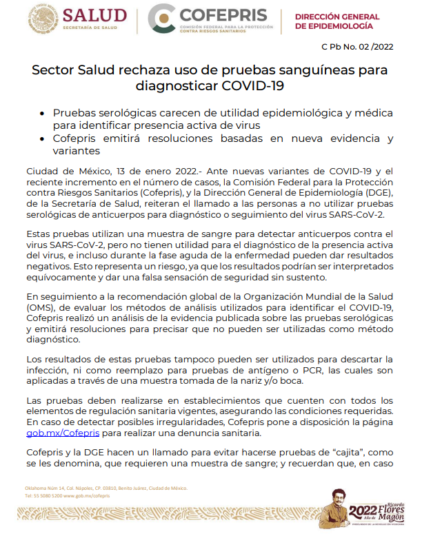 COFEPRIS's tweet photo. ¿Te han ofertado pruebas sanguíneas para diagnosticar #COVID19? Estas carecen de utilidad epidemiológica y medica para identificar o descartar la presencia activa del virus. 

Evita realizarte este tipo de pruebas👇🏻

https://t.co/M8IKVAz9NQ https://t.co/qFslHyj3b4