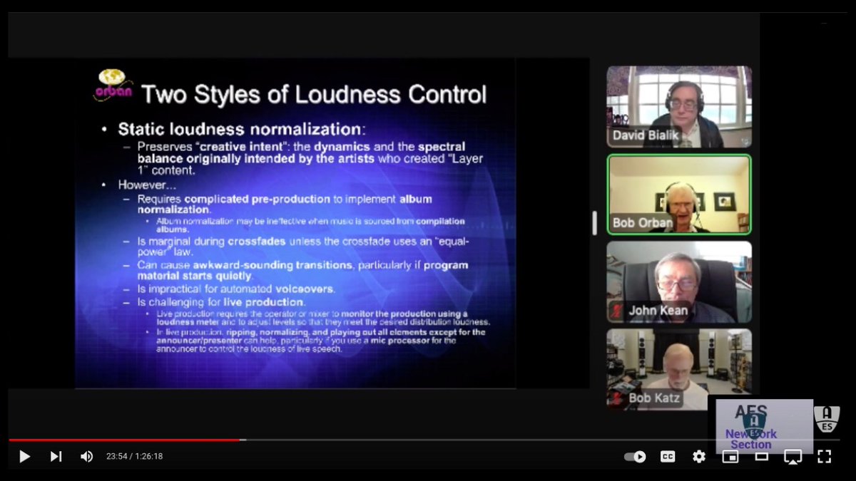 Catch a replay of yesterday's AES New York Section presentation "AES Recommendations for Loudness of Internet Audio Streaming and On-Demand Distribution" on the AES YouTube channel:
youtube.com/watch?v=5HUT7R…
#AESorg #proaudio #audioengineer #audioengineering #loudness #streaming