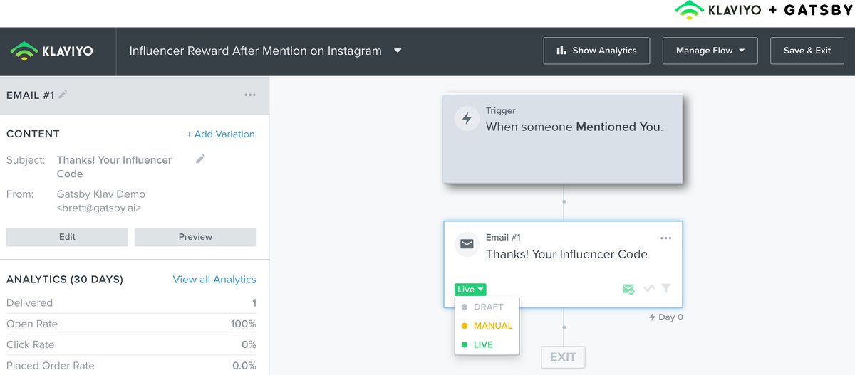thinkGatsby's tweet image. With our Instagram Story tracking, you can sync mentions with customer profiles on ESP providers like @klaviyo, @omnisend, @sailthru, and your tools like @gorgiasio &amp;amp; @Yotpo Loyalty so you can automate thank you’s and reward flows. 

Get started today: bit.ly/3riVG1n