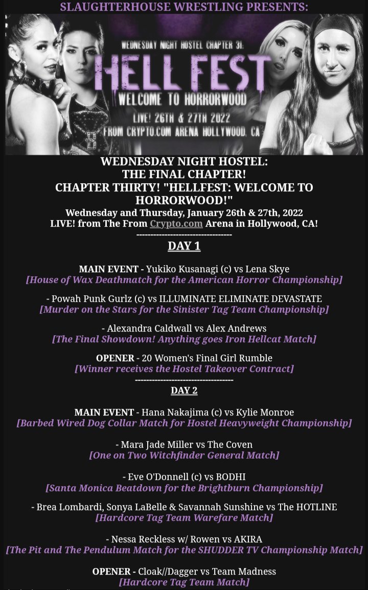 ShWfed's tweet image. THE CARD FOR OUR FINAL CHAPTER "HELLFEST: WELCOME TO HORRORWOOD" HAS ARRIVED! 

Match cards coming soon!
 -#MadamMoore 
--
@ScottishDeath_ @BlairDuCharme @Eve_The_Goddess @bodhi_licious @BreaLombardi @UKLaBelle @CandylandzQueen @GiseleODare @lifesa_NESS @FemmeFataleGal @LayneEcho