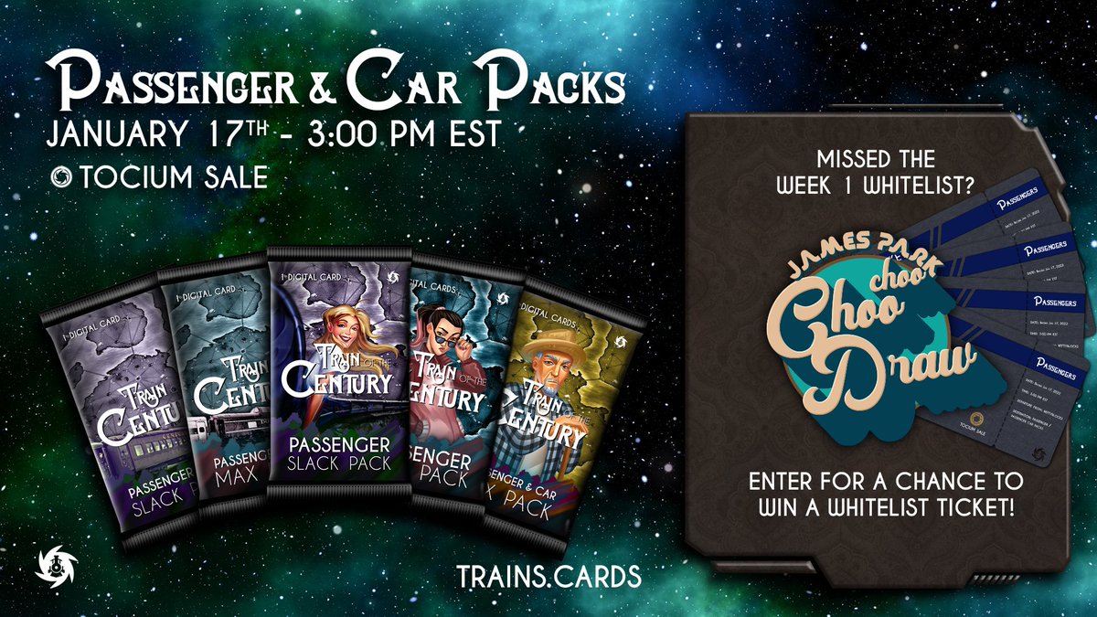 CenturyTrain's tweet photo. The Week 1 whitelist for Passenger Packs has been posted! (Discord Announcements)🚂🚂

Didn't make the list? 12 Whitelist tickets are waiting for you in James Park for the Monday Passenger &amp; Car Pack Sale. (Don't forget - Tocium sale!)
https://t.co/TY9DKMmrXk

#gamefi #waxp #nft https://t.co/mehNOlv3Gp