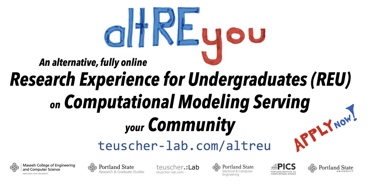 alt_reu's tweet photo. Applications are now open for the 2022 altREU program on "Computational Modeling Serving your Community." More info at https://t.co/P5OTW4cQml. Application deadline: Apr 24, 2022. Program dates: Jun 6 – Aug 12, 2022. #reu #undergraduate #research https://t.co/fAjxrkSDJM