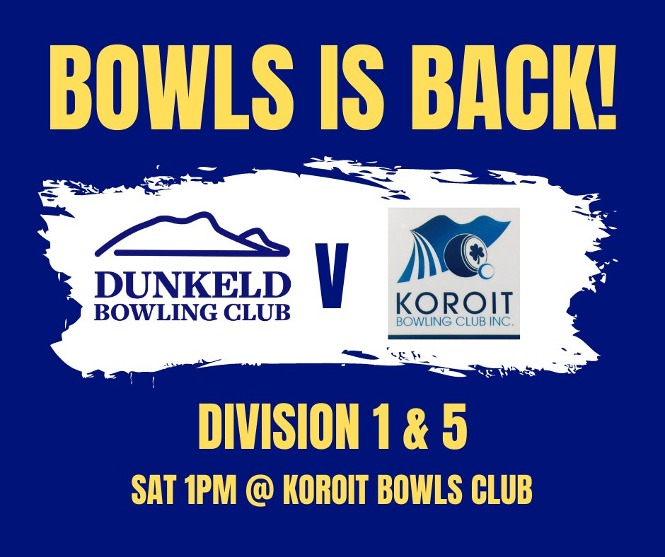 Bowls is back! 💪

Our Division 1 and 5 teams go to battle with Koroit this Saturday afternoon starting at 1pm. 

Good bowling to all our players, the run towards the finals starts now! 🏆

#dunkeld #dunkeldbowls #getoutthechalk