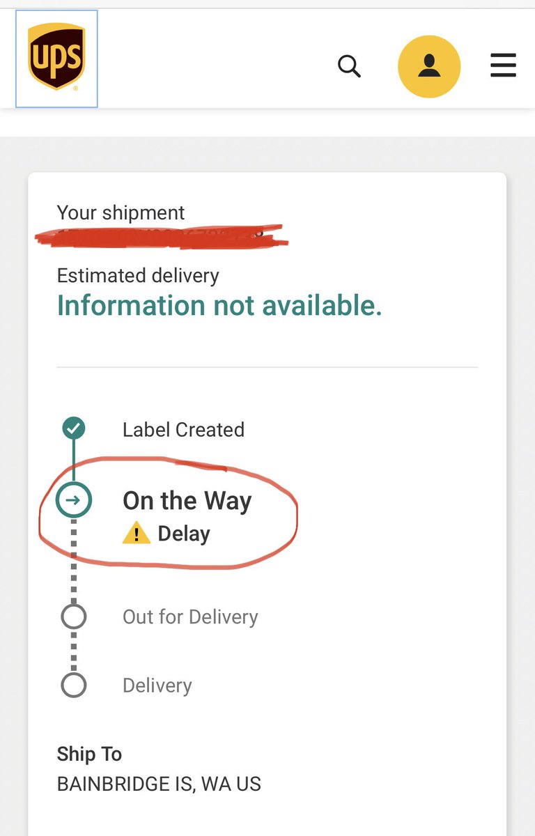 This opened package from @REI destined for Bainbridge Island, WA was taken off a train. Typing in the @UPS tracking # and it obviously lists it as “delayed.” We found lots of opened packages bound for the Northwest along this section of tracks.