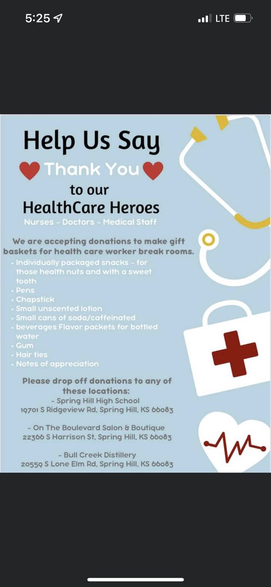 Help the volunteer class thank our nurses!! Show your appreciation by donating some of the items listed below!💛🏥