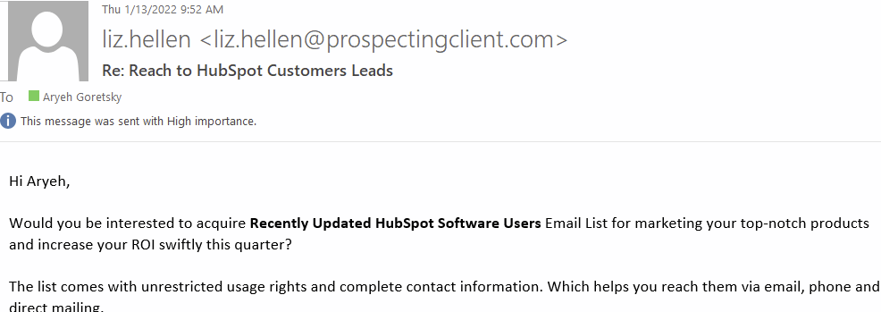 goretsky's tweet photo. @HubSpot Did you recently have a data breach? This company claims to be selling your customer's info.
Obviously, could just be a scam, but thought I'd pass it onโฆ https://t.co/NGa1E6G80Z