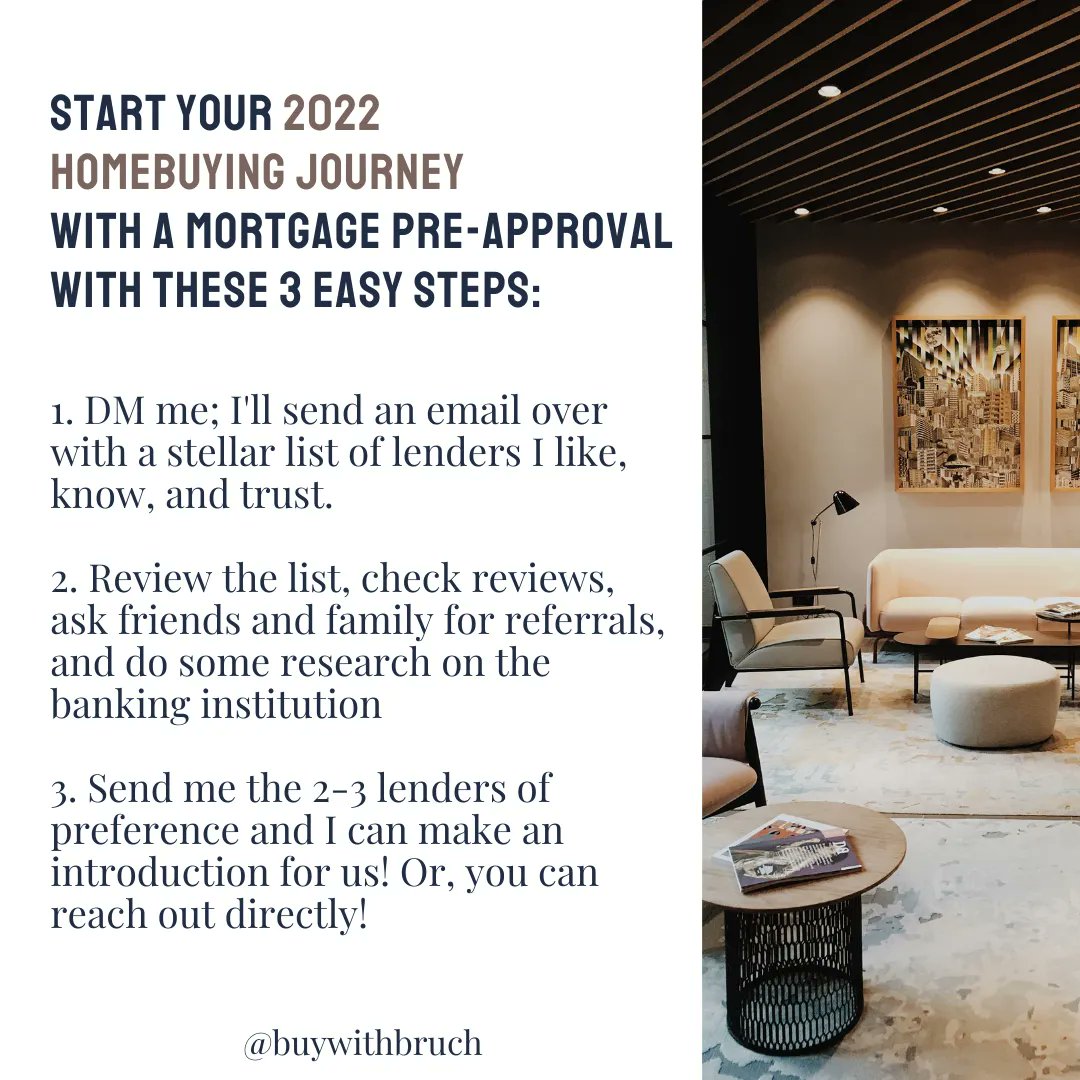 buywithbruch's tweet image. So, you&apos;re considering buying a home? Welp, if you&apos;ve been following along for a while now, you already know the drill: Getting preapproved! 𝙋𝙧𝙤 𝙏𝙞𝙥: Not ready to buy yet? That&apos;s okay, save this post for later!

#buywithbruch #listwithliz #preapprovalprocess #financing