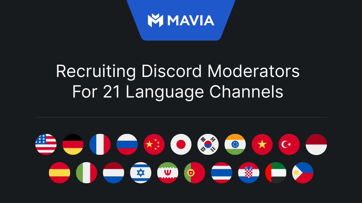 We are recruiting 2 moderators for each language channel in the Official Mavia Discord. 🌎

If interested, please send your request in the Mavia Discord language channel of your choice!